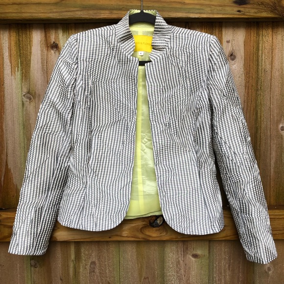 Flores & Flores Striped Seersucker Jacket and Silk Camisole Size 4 Yellow Gray - Picture 12 of 15